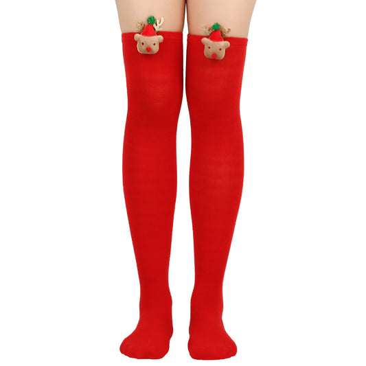 Women's Christmas Stripe Solid Color Polyester Over The Knee Socks