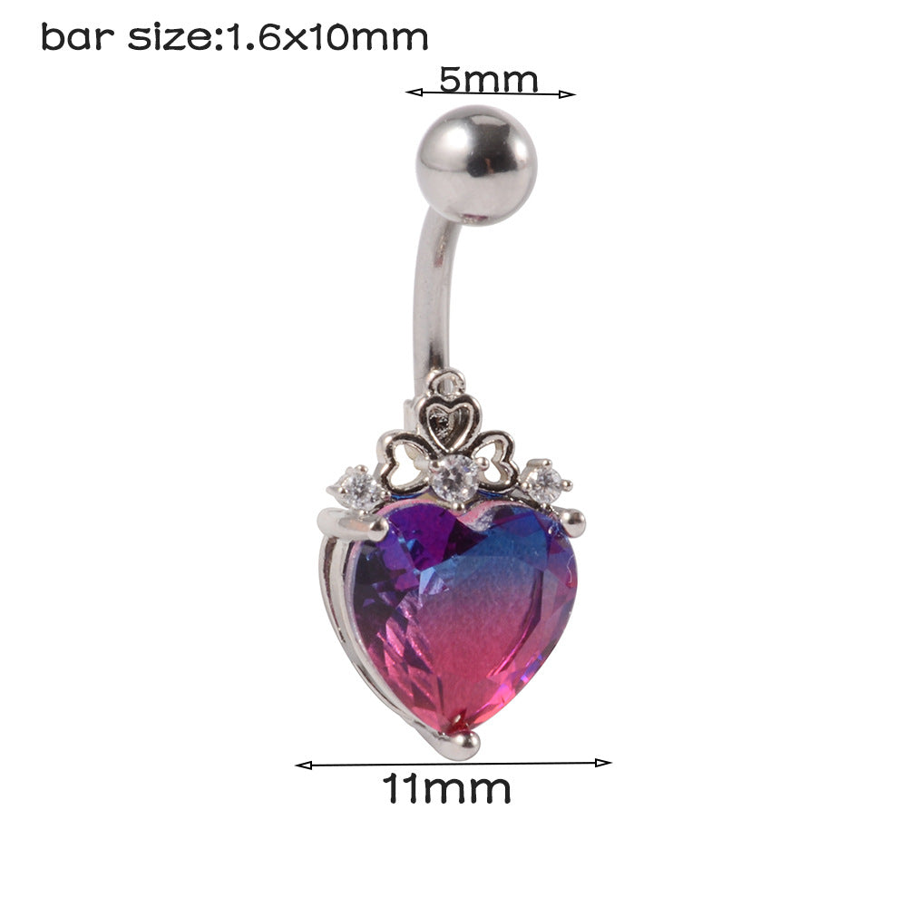 Fashion Heart Shape Stainless Steel Inlay Zircon Belly Ring