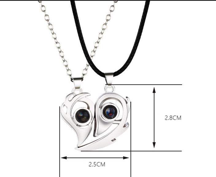 Fashion Heart Shape Alloy Patchwork Plating Inlay Artificial Gemstones Couple Pendant Necklace 1 Pair