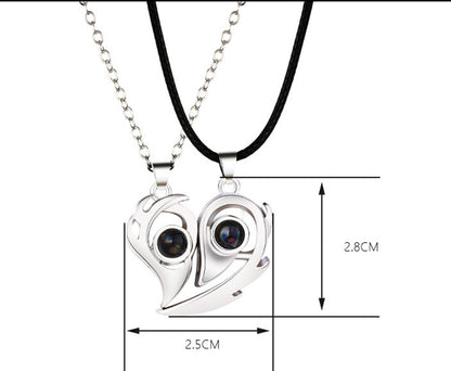 Fashion Heart Shape Alloy Patchwork Plating Inlay Artificial Gemstones Couple Pendant Necklace 1 Pair