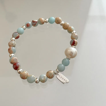 Sweet Round Artificial Crystal Natural Stone Beaded Women's Bracelets 1 Piece