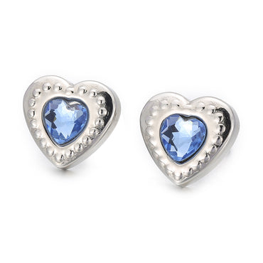 Fashion Heart Shape Titanium Steel Plating Inlay Glass Ear Studs 1 Pair