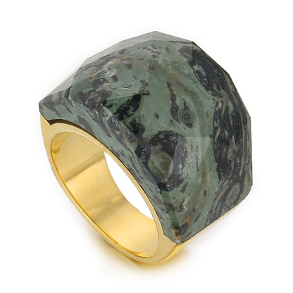 Fashion Round Stainless Steel Plating Inlay Natural Stone Rings 1 Piece