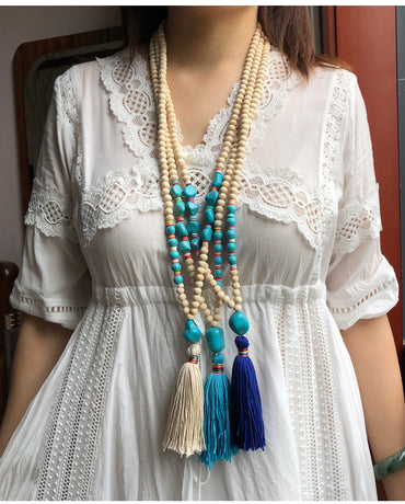 1 Piece Fashion Tassel Wood Turquoise Soft Clay Beaded Women's Pendant Necklace