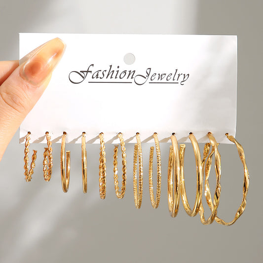 1 Set Fashion C Shape Inlay Alloy Artificial Gemstones Hoop Earrings