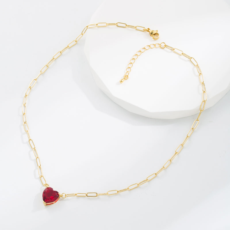 Casual Heart Shape Copper Gold Plated Zircon Pendant Necklace 1 Piece