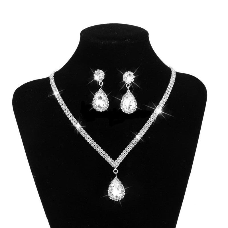 Fashion Water Droplets Flower Rhinestone Plating Rhinestone Bracelets Earrings Necklace