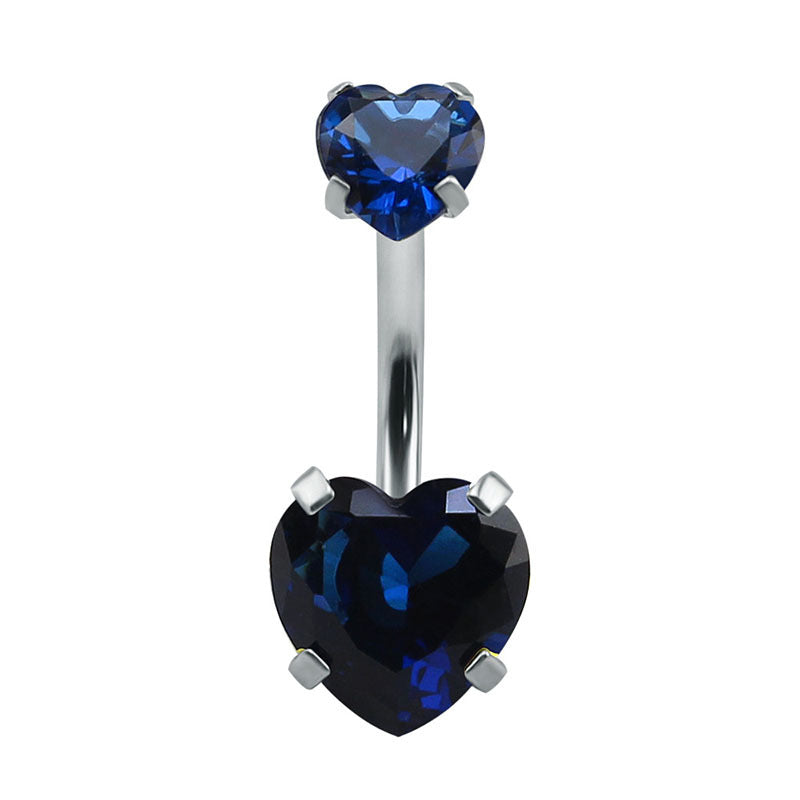 Fashion Heart Shape Stainless Steel Inlaid Zircon Belly Ring 1 Piece