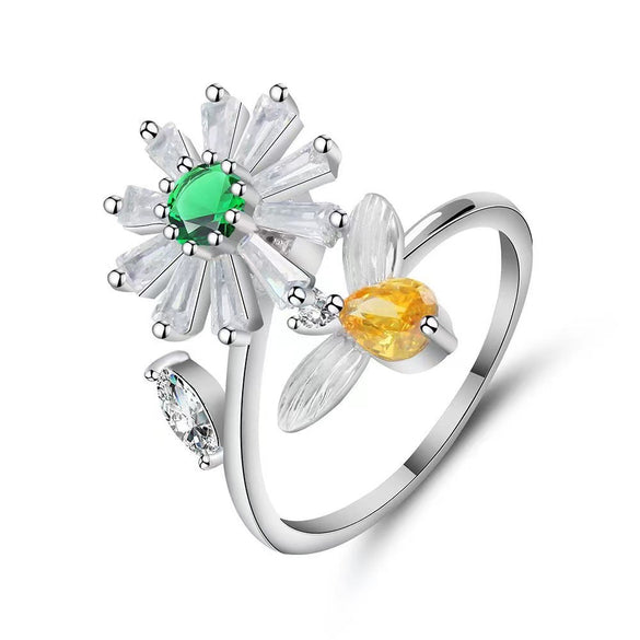 Fashion Flower Copper Plating Zircon Open Ring