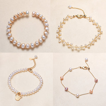 Simple Style Round Alloy Inlaid Pearls Bracelets 1 Piece