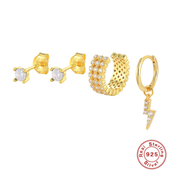 Fashion Geometric Sterling Silver Gem Earrings Ear Studs 1 Set