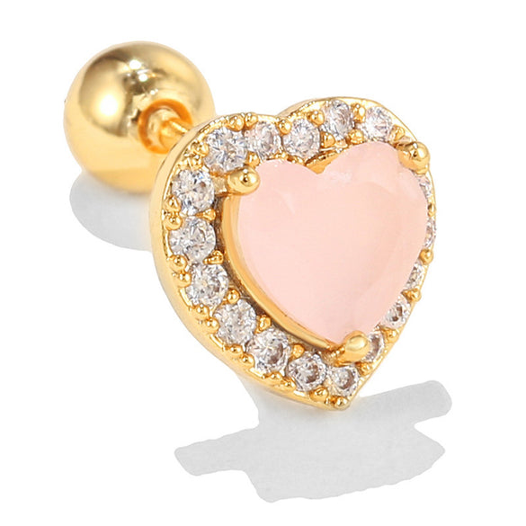 Sweet Heart Shape Copper Inlaid Zircon Drop Earrings Ear Studs 1 Piece