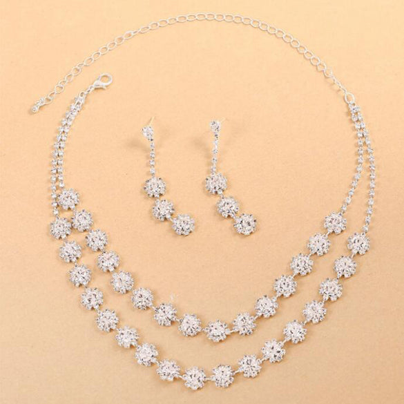 Fashion Geometric Copper Inlay Zircon Earrings Necklace 1 Set