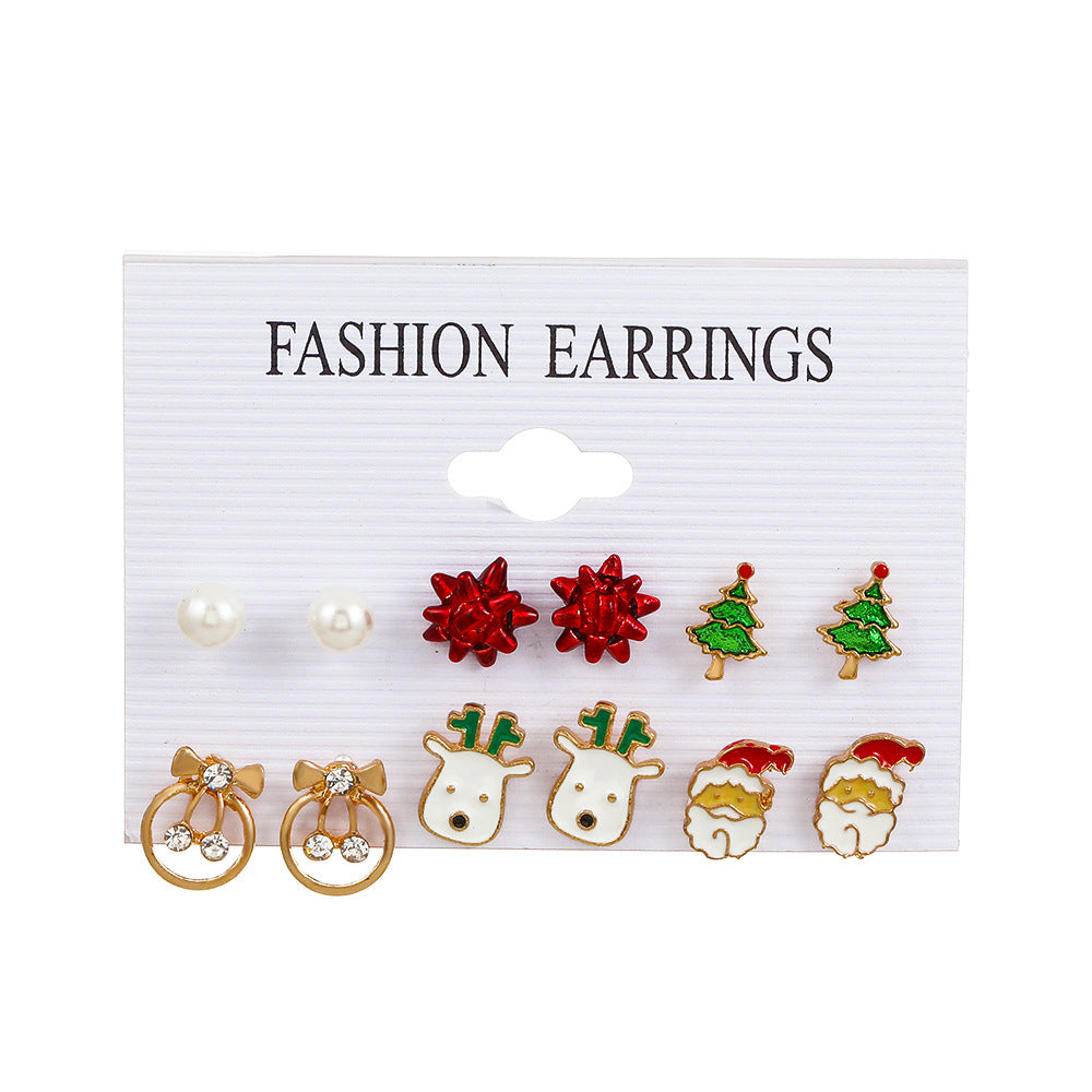 Fashion Santa Claus Snowman Alloy Enamel Inlay Artificial Gemstones Women's Ear Studs 6 Pairs