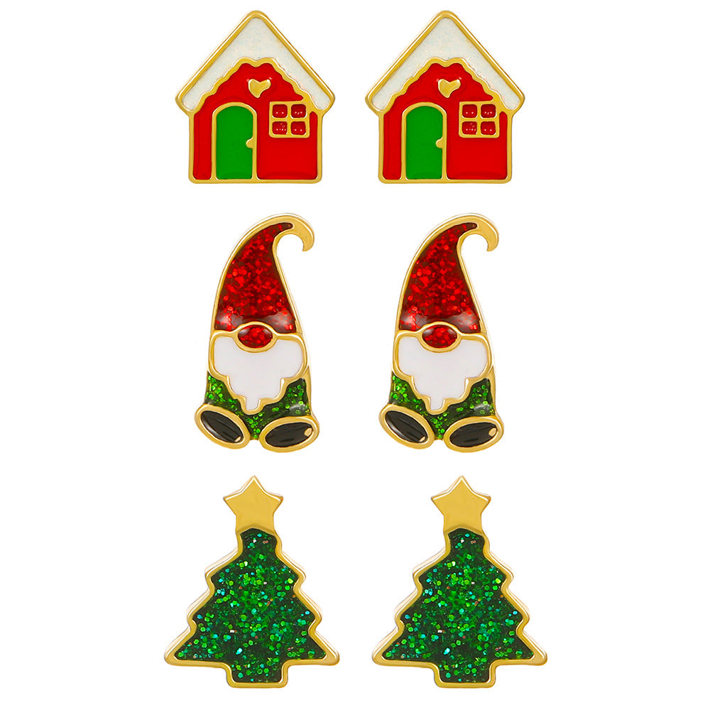 1 Set Fashion Christmas Tree Santa Claus Enamel Alloy Ear Studs