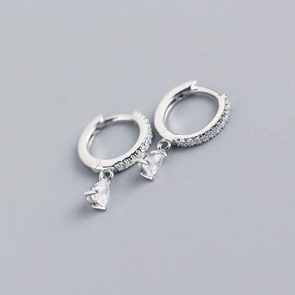 Fashion Water Droplets Sterling Silver Rhinestones Earrings 1 Pair