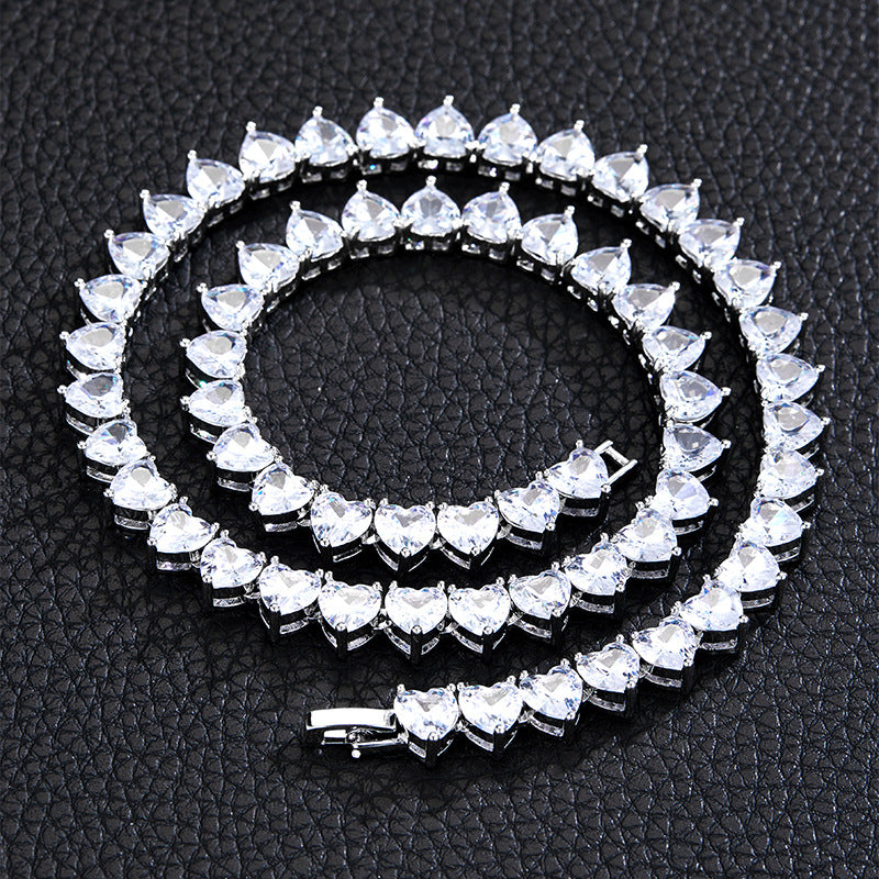 Hip-hop Geometric Heart Shape Alloy Inlay Rhinestones Men's Bracelets Anklet Necklace