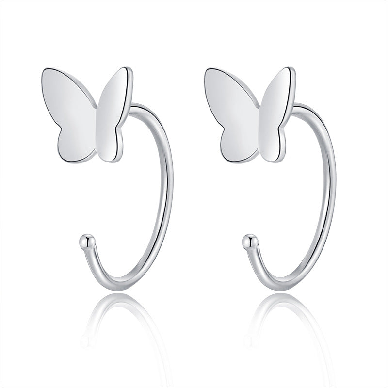 Simple Style Four Leaf Clover Heart Shape Butterfly Silver Ear Studs 1 Pair