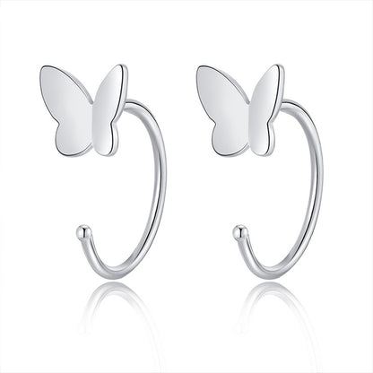 Simple Style Four Leaf Clover Heart Shape Butterfly Silver Ear Studs 1 Pair