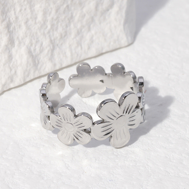 Sweet Flower Stainless Steel Plating Open Ring 1 Piece