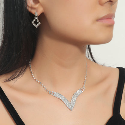 Wholesale Fashion Geometric Zircon Copper Necklace Earring Set Nihaojewelry