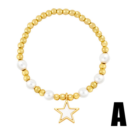 Simple Style Star Moon Heart Shape Rope Copper Beaded Gold Plated Zircon Women's Bracelets 1 Piece