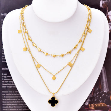 Fashion Four Leaf Clover Devil's Eye Heart Shape Titanium Steel Inlay Artificial Pearls Turquoise Shell Necklace