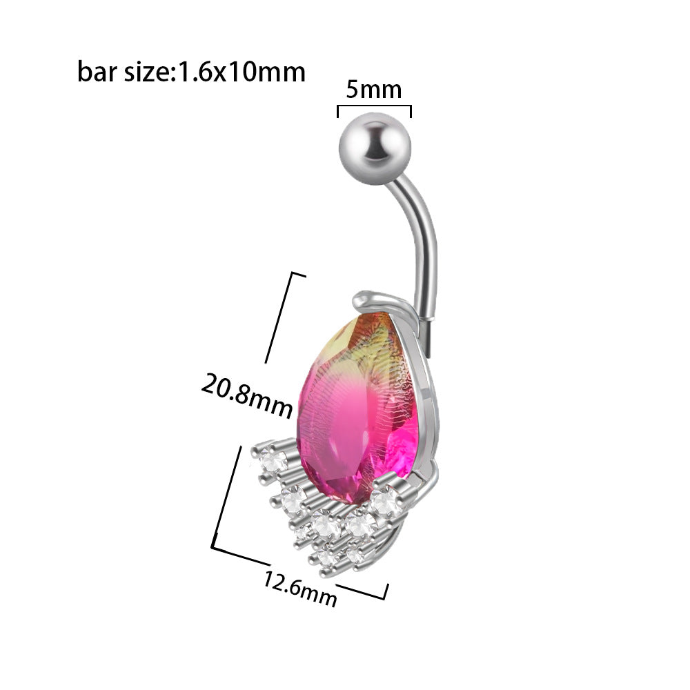 Fashion Heart Shape Stainless Steel Inlay Zircon Belly Ring