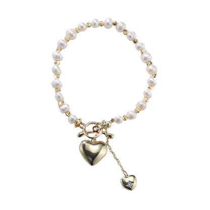 Fashion Heart Shape Fish Tail Pearl Handmade Inlay Artificial Gemstones Bracelets 1 Piece