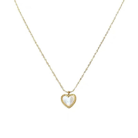 Fashion Heart Shape Stainless Steel Plating Inlay Shell Pendant Necklace