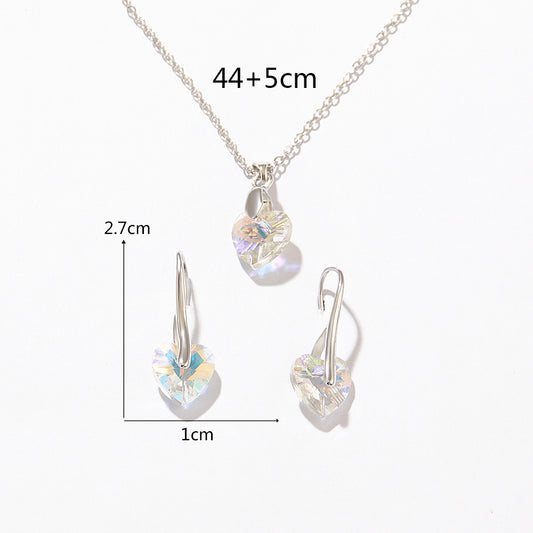 Fashion Heart Shape Alloy Plating Opal Women's Earrings Necklace