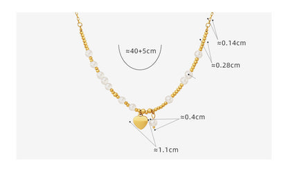 Retro Heart Shape Titanium Steel Inlay Artificial Pearls Necklace 1 Piece