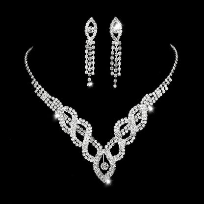 Wedding Dress Bride Hollow Full Diamond Women's Copper Necklace And Earrings Two-piece Set