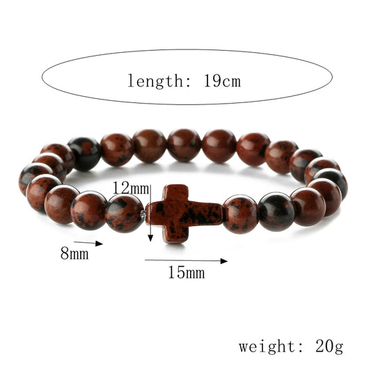 Retro Cross Round Beaded Natural Stone Bracelets