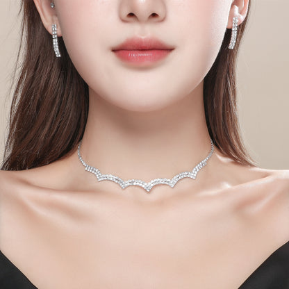 Wholesale Korean Copper Crystal Necklace Earring Two-piece Set Nihaojewelry