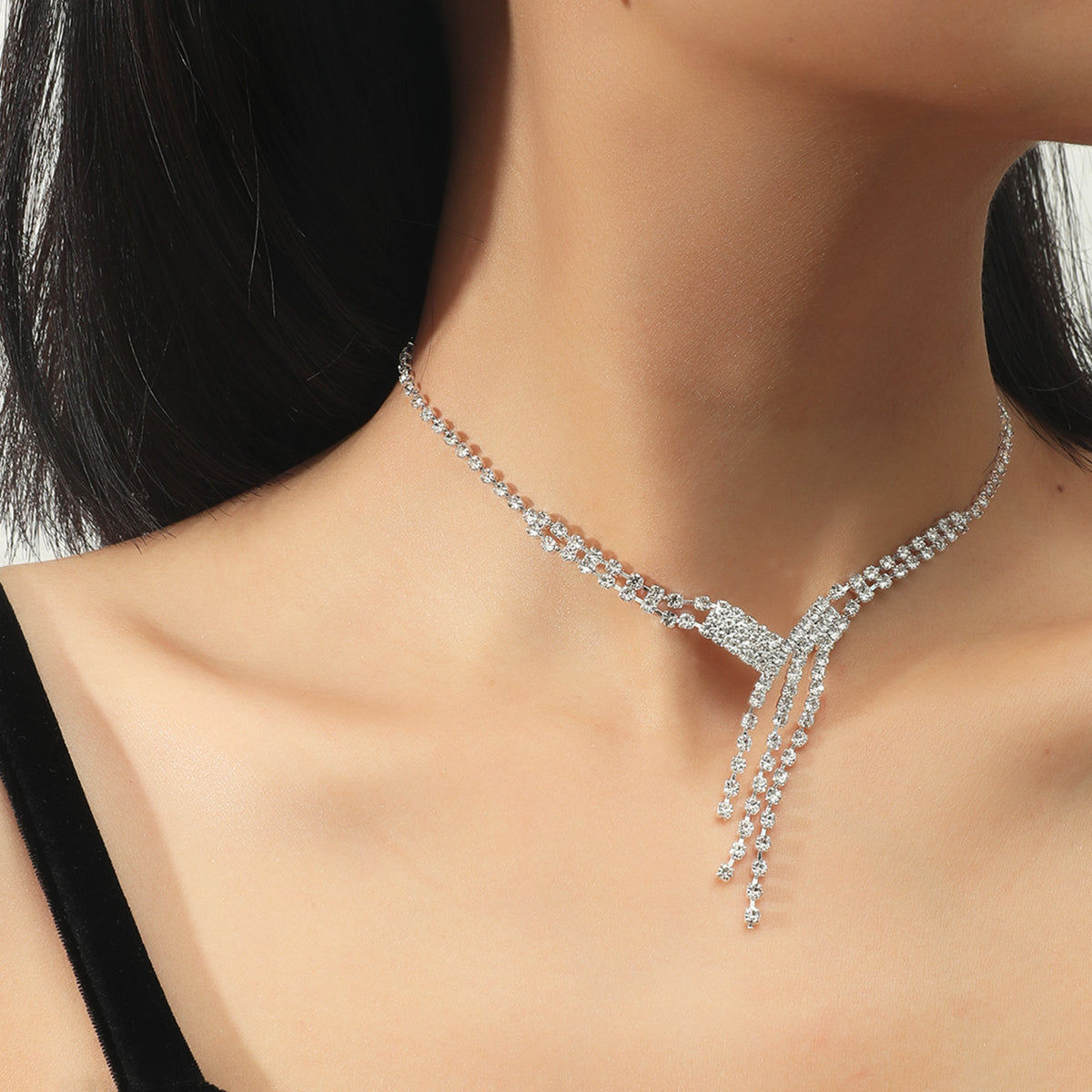 Wholesale Korean Copper Crystal Necklace Earring Two-piece Set Nihaojewelry