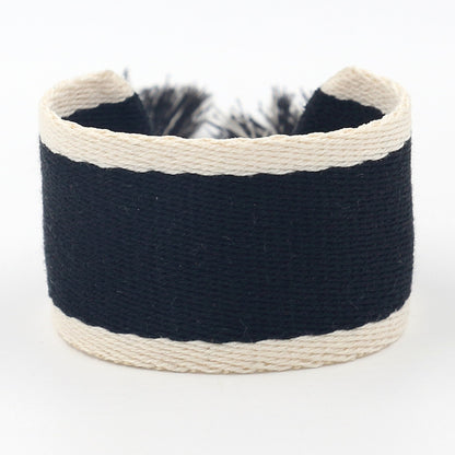 Retro Plaid Polyester Jacquard Tassel Unisex Bracelets