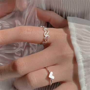 Simple Couple Heart Pattern Contrast Color Alloy Ring Valentine's Day Gift
