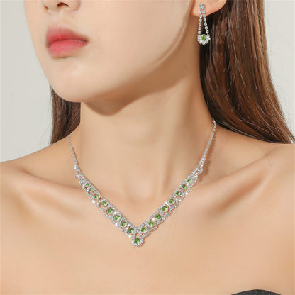Fashion Colorful Crystal Necklace Jewelry Set Formal Dress Accessories