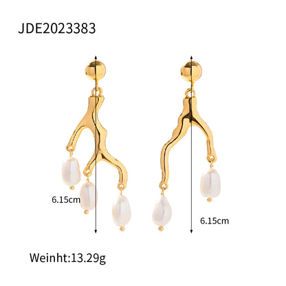 Retro Tree Copper Pearl Pearl Drop Earrings 1 Pair