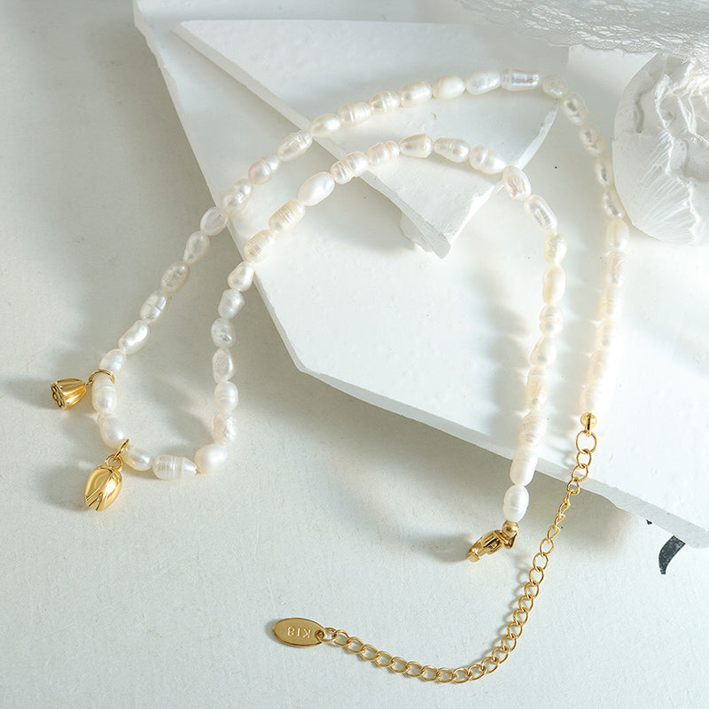 Wholesale Fashion Lotus Seedpod Freshwater Pearl Titanium Steel Necklace