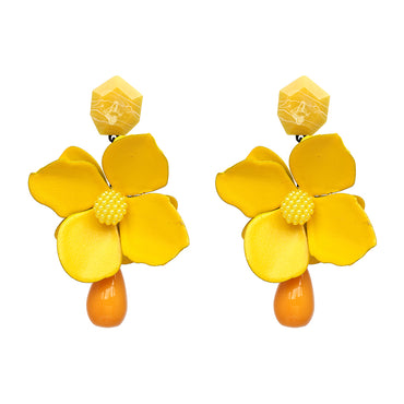 1 Pair Fashion Flower Petal Spray Paint Plating Alloy Rhinestones Drop Earrings