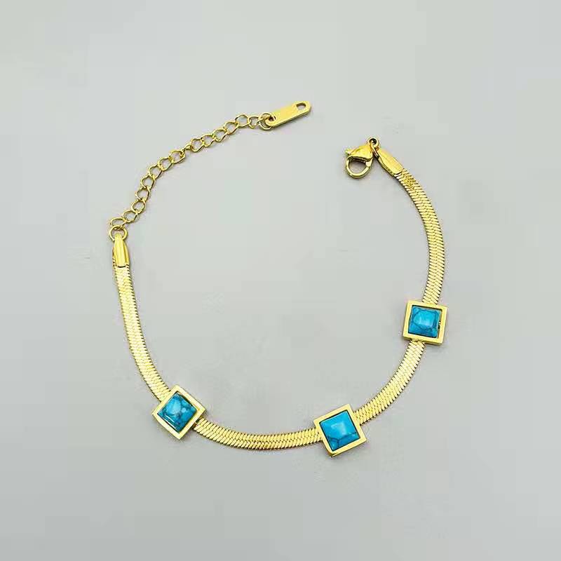 Fashion Square Titanium Steel Plating Inlay Turquoise Women's Bracelets Necklace 1 Piece