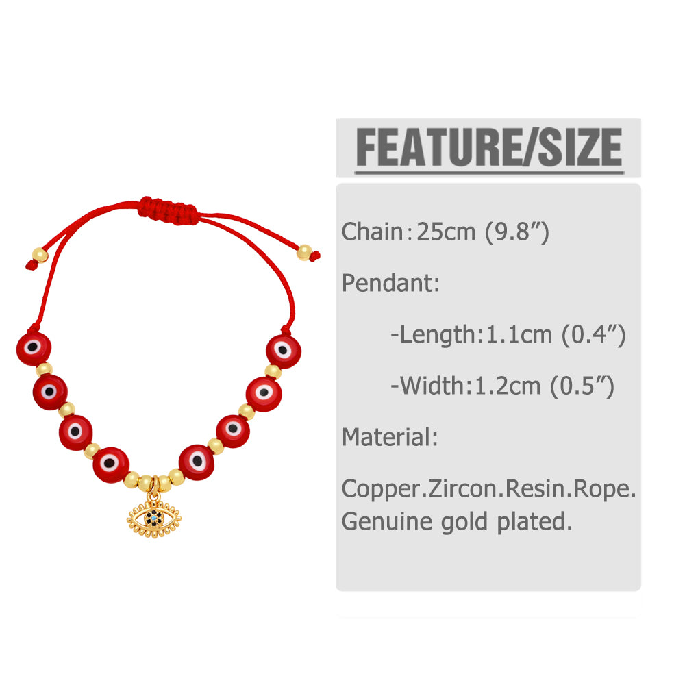 Retro Devil's Eye Resin Rope Copper 18k Gold Plated Zircon Bracelets In Bulk