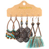 1 Set Retro Bohemian Round Water Droplets Flower Irregular Tassel Inlay Alloy Turquoise Drop Earrings