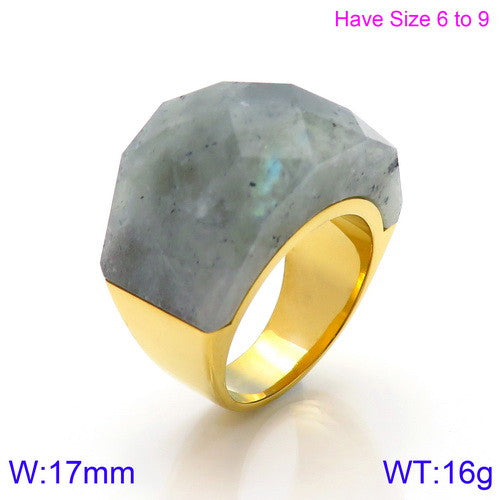 Fashion Round Stainless Steel Plating Inlay Natural Stone Rings 1 Piece