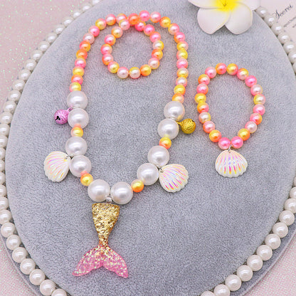 Fashion Fish Tail Resin Beaded Girl's Pendant Necklace 1 Set