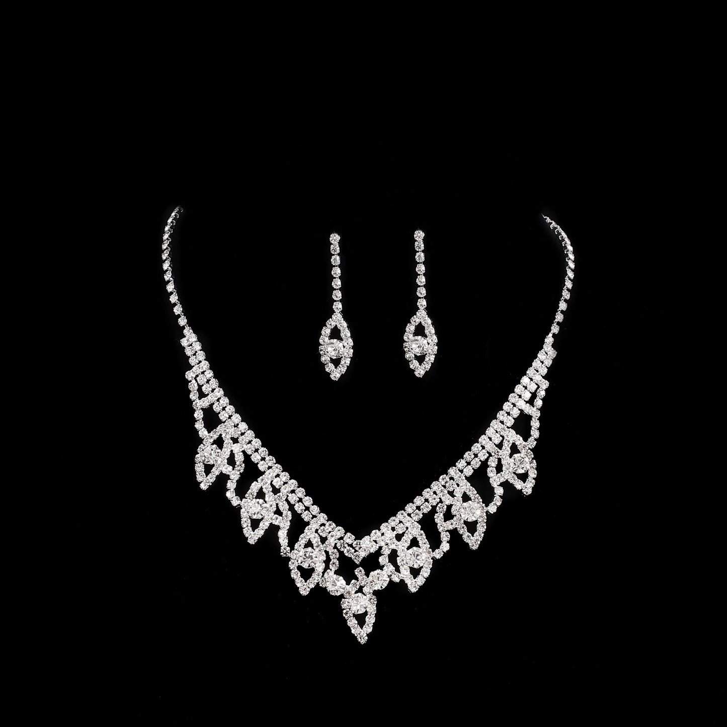Sweet Water Droplets Tassel Eye Rhinestone Copper Plating Earrings Necklace 2 Piece Set