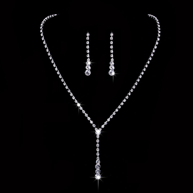 Glam Water Droplets Tassel Rhinestone Copper Women's Bracelets Earrings Necklace