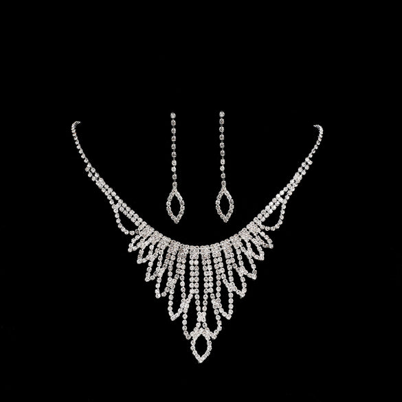 Sweet Water Droplets Tassel Eye Rhinestone Copper Plating Earrings Necklace 2 Piece Set